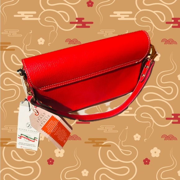 Divina Firenze Red Leather Gold Snake NWT 8”X10”CrossbodyHandle FREE SHIPPING - Picture 3 of 16